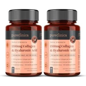1500mg x 360 tabletten. 1200mg UltraColl Collageen en 300mg Hyaluronzuur per tablet. (2 flessen van elk 180 tabletten - voorzien van 12 maanden).