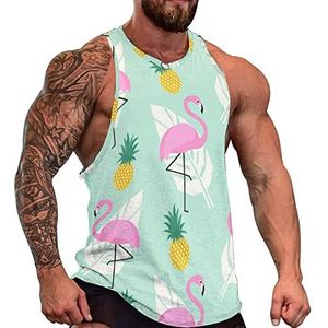 Roze flamingo's heren tanktop grafische mouwloze bodybuilding T-shirts casual strand T-shirt grappige sportschool spier