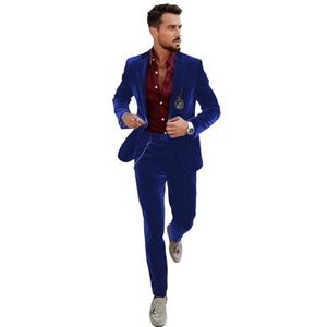 Fluwelen smokingpak voor heren, set met piekrevers 2-delige platte fleece jas, broek, pakken, bruiloft, bal, koningsblauw, 5XL