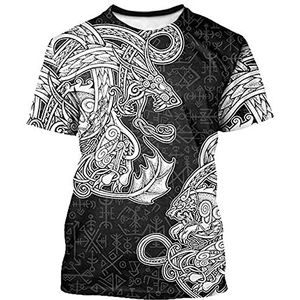 Heren Viking Celtic Wolf Rune T-Shirts, Noorse Odin Fenrir Cool Tattoo 3D Print Korte Mouwen, Noorse Mythologie Vintage Casual Losse Trui Tops Tees Streetwear