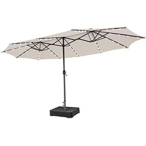 COSTWAY Dubbele parasol met standaard en led-verlichting, 450 x 260 cm, grote parasol, XXL UPF 50+, tuinparasol met zwengel, terrasparasol, marktscherm voor tuin, terras (beige)
