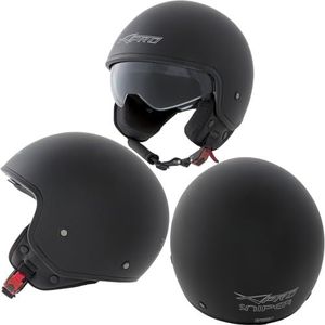 A-Pro Motorhelm Motorcycle Scooter Jet Helm Binnenzonneklep Vier Mat Zwart M