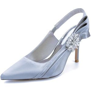 Recuriey Damessandalen - Puntige hoge hak 8,5 cm strass schoenen, satijn materiaal, sexy gesloten teen peep toe damesschoenen, bruiloft partij bruidsschoenen,Zilver,35 EU