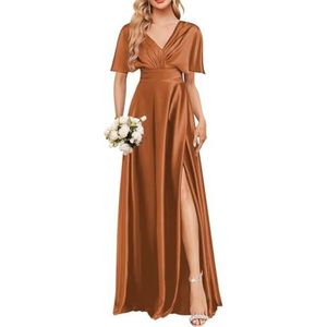 Satijnen Galajurken voor Vrouwen Zeemeermin Formele Avondbaljurken met spleet Ceremonie Jurken Plus Size, Verbrand Oranje, 32