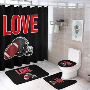 I Love American Football Rugby 4 stuks badkamer sets met douchegordijn toilet deksel en tapijten