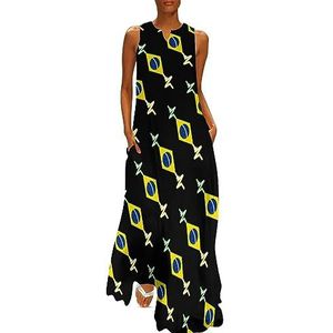 Brazilië vlag hart slag vrouwen enkellengte jurk slim fit mouwloze maxi-jurken casual zonnejurk L