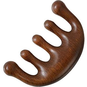 Qishing 100% Natuurlijke Handgemaakte Puur Hout Vijftand Meridianen Kam Draagbare Gouddraad Sandelhout Kam Brede Tandkop Hoofdhuid Meridianen Schrapen Massage Kam Houten Kam voor Mannen en Vrouwen