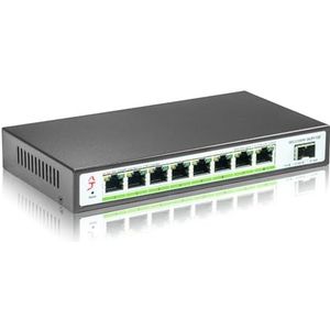 XikeStor 8-poorts 2.5G Web Managed Ethernet-switch met 10G SFP+, 2,5 Gigabit netwerkswitch ondersteuning VLAN/QoS/STP/IGMP/Link Aggregation, Fanless Ethernet Hub, Metalen Behuizing,