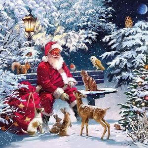 20 servetten dieren verzamelen zich rond de kerstman als kerstdecoratie voor kinderen en volwassenen 33 x 33 cm