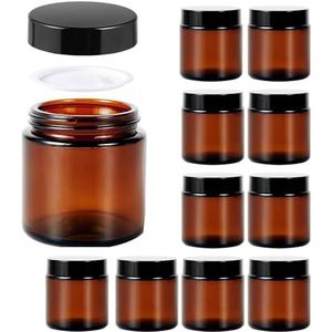 10 stuks amberglazen lege potjes, 100 ml, bruine potjes, crèmepotje, glazen container, leeg, navulbare potten, met deksel en liner voor cosmetica, crèmes, lotions, etherische oliën,