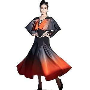 Oranje,L,Hynyjxjy Gradient Ballroom Dansjurken Mesh Splice Waltz Salsa Performance Danskleding Foxtrot Dansoutfit Met Lange Mouwen Voor Dames Tango Kleding Big Swing