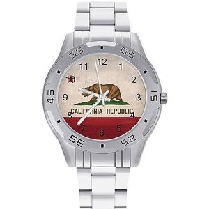 Vintage California Vlag Mannen Polshorloge Mode Sport Horloge Zakelijke Horloges Met Roestvrij Stalen Armband, Stijl, regular