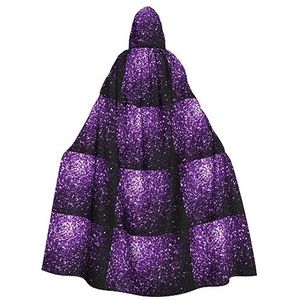Bxzpzplj Mooie paarse glitter mantel met capuchon voor mannen en vrouwen, volledige lengte Halloween maskerade cape kostuum, 185 cm