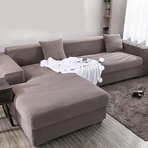 jia cool Sectionele Bank Covers L Vorm Super Stretch 2 stks Sofa Slipcovers voor 3+3 seat Sectionele Chaise Slipcover Kaki Kleur