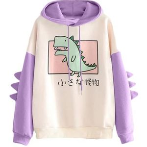 Dinosaurus Hoodie Kawaii Pullover Leuke Capuchon Sweatshirt Voor Teengirls, paars, XXL