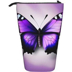 Evengigy Paarse vlinder print schattig etui met rits verstelbare standaard potloodhouder grappige make-up tas, Zwart, Eén maat, Tas Organizer