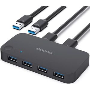 Benfei USB 3.0 Switch - 4 Poorten - KVM Switch - Zwart