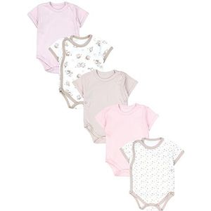 TupTam Baby Meisje Overslag Rompertje Korte Mouwen Set van 5, Beren Beige Poederroze Sterren Abrikoos, 74