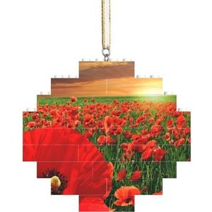 Zonsondergang klaprozen veld van mooie bloemen, bouwsteen puzzel ruitvorm ornament