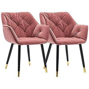 GEIRONV Set van 2 metalen poten fluwelen eetkamerstoel, moderne lounge zijstoel Keuken woonkamer slaapkamer fauteuil 45 × 44 × 80cm Eetstoelen (Color : Pink, Size : Golden edging feet)