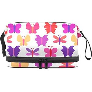 Dubbellaags Cosmetische Tas Vlinder Draagbare Make-up Tas Reizen Organizer Pouch Voor Vrouwen Meisjes Toiletries Tassen, Meerkleurig, 27x15x14 cm/10.6x5.9x5.5 in, Make-up zakje