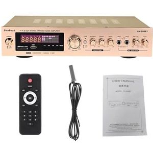 Audioversterker, 1200W Bluetooth-versterker 2CH HIFI Audio Stereo Power AMP USB FM Radio Car Home Theatre met afstandsbediening(608BT gold US)