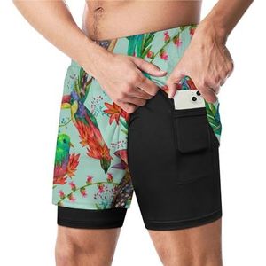 Aquarel Exotische Vogels En Bloemen Grappige Zwembroek met Compressie Liner & Pocket Voor Mannen Board Zwemmen Sport Shorts
