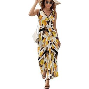 Ginkgo Biloba en Triangle Doodle dames lange jurk mouwloze maxi-jurk zonnejurk strand feestjurken avondjurk XL