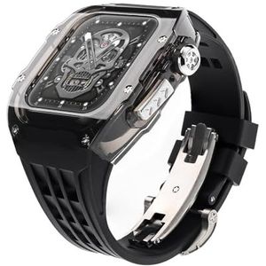 INSTR Luxe transparante kast met fluorrubber horlogeband Mod Kit voor Apple Watch ultra2 ultra 49 mm, heldere bezelbandset voor Iwatch 9 8 7 6 45 mm 44 mm (Color : Blackbs, Size : 49mm for ultra2 ul