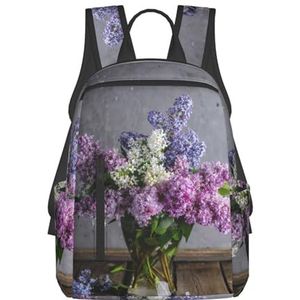 OdDdot Luipaard Little Gecko Print Rugzak Lichtgewicht Reizen Casual Dagrugzak Laptop Rugzak Voor Mannen Vrouwen, Lila Bloemen, Eén maat