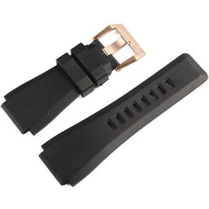 INEOUT 34mm * 24mm Zwart Siliconen Rubber Horlogeband Pin Gesp Waterdichte Band Compatibel Met Bell Ross BR01 BR03 Horloge BR (Color : Black Rose Buckle, Size : 24mm)