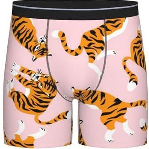 GRatka Boxer slips, heren onderbroek boxer shorts been boxer slips grappig nieuwigheid ondergoed, circus dier schattige tijgers op de roze achtergrond, zoals afgebeeld, L