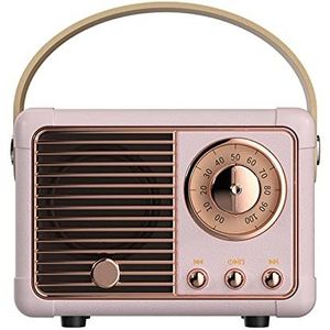 Luckyu Retro Bluetooth-luidspreker, vintage luidspreker met klassieke antieke stijl, luid volume, draadloze Bluetooth 5.0-verbinding, TF-kaart, U-schijf en AUX-audio-ingang (roze)