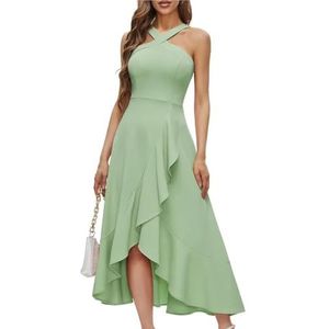 Damesjurken Halter Cocktail, Hoge Hals Split Bodycon Zeemeermin Avond Cocktail Lange Jurk(Light Green,XL)