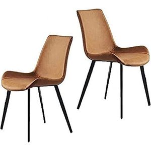 GEIRONV Moderne eetkamerstoelen set van 2, metalen stoelen uit het midden van de eeuw woonkamer bijzetstoelen mat PU zadelleer beklede stoelen Eetstoelen (Color : Orange, Size : 52x46x86cm)