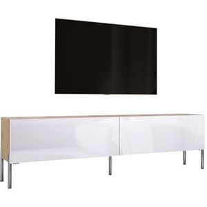 3E 3xE living.com Tv-kast in Wotan eiken/wit hoogglans met poten in chroom, A: B: 170 cm, H: 52 cm, D: 32 cm. TV-meubel, tv-tafel, tv-bank