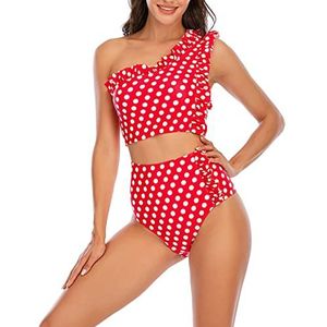 Bodycon badmode met hoge taille Ademend badpak met één schouder Rode stippen L