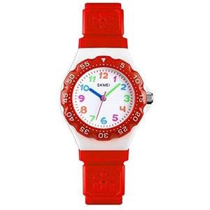SKMEI Kids Jongens Meisjes Kinderen Eerste Horloge Gemakkelijk Te Vertellen Tijd Leren 4 Kleuren Horloge Clear Dial Kleurrijke Uur Markers, Rood, riem