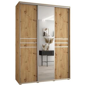 MEBLE KRYSPOL Davos 11 170 Kledingkast met drie schuifdeuren voor slaapkamer - Moderne Kledingkast met spiegel, kledingroede en planken - 235,2x170x60 cm - Artisan Artisan Silver