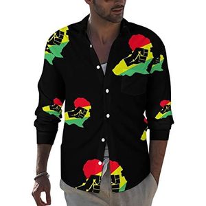 Black Power Fist met Afro heren revers shirt lange mouw button down print blouse zomer zak T-shirts tops 5XL