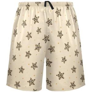 LI ZHI XIN Herenpyjamabroek, korte pyjamabroek, zomer casual shorts, elastische tailleband met trekkoord, rechte losse pasvorm met 2 zakken, S-XXL luipaardsterpatroon, Meerkleurig, S