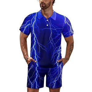 Blue Lightning Dragon Poloshirt voor heren, set met korte mouwen, trainingspak, casual, strandshirts, shorts, outfit, 5XL