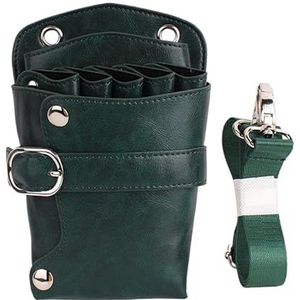 Kapperstas voor uitrusting PU leren haar schaar tas holster tas houder for haar stylist klinknagel clips taille schouder riem kappers tas(Green)