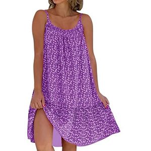 CWXKGL Dames zomerjurk, casual losse mouwloze O-hals strandjurk met spaghettibandjes, maxi-jurk met boho vintage print(Color:Purple,Size:4X-Large)