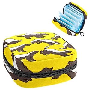 Periode Pouch, draagbare tampon opbergtas voor maandverband, schattige cartoon honing dassenpatroon, Meerkleurig, 4.7x6.6x6.6 in/12x17x17 cm