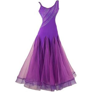 Purper,L,PONNYC Ballroom Dansjurken Met Bretels Mouwloze Wals Dansoutfit Voor Dames Flamenco Danskleding Met Strass Tango Danskleding Prachtige Tule Swing