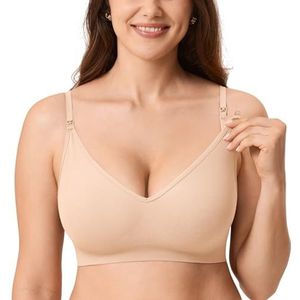 MOMANDA Naadloze beugelloze zwangerschapsbeha met V-hals en comfortabele bralette Beige S