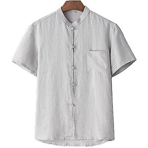 Zomer Katoen Linnen Tai Chi Uniform Korte Mouwen Chinese Traditionele Kleding, Grote SizeTang Pak Hanfu Jassen Vechtsport(Grijs,XXL)