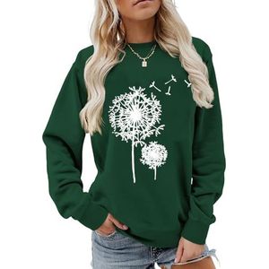 MLZHAN Paardebloem Print Vrouwen Sweatshirt Herfst Winter Ronde hals Lange Mouw Shirt Paardebloemen Truien Sweatshirts Jas Tops, Vintage Groen, S