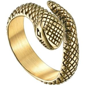Viking Snake Ring Voor Mannen Vrouwen - Noordse RVS Ouroboros Animal Finger Ring - Handgemaakte Vintage Noorse Pagan Amulet Mode Gotische Persoonlijkheid Sieraden (Color : Gold, Size : 11)